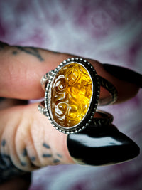 Déesse Flore - Bague en citrine gravée et argent