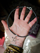 The Craft - Collier ras-de-cou en perles d'hématite, quartz aura, argent et pentagramme forgé