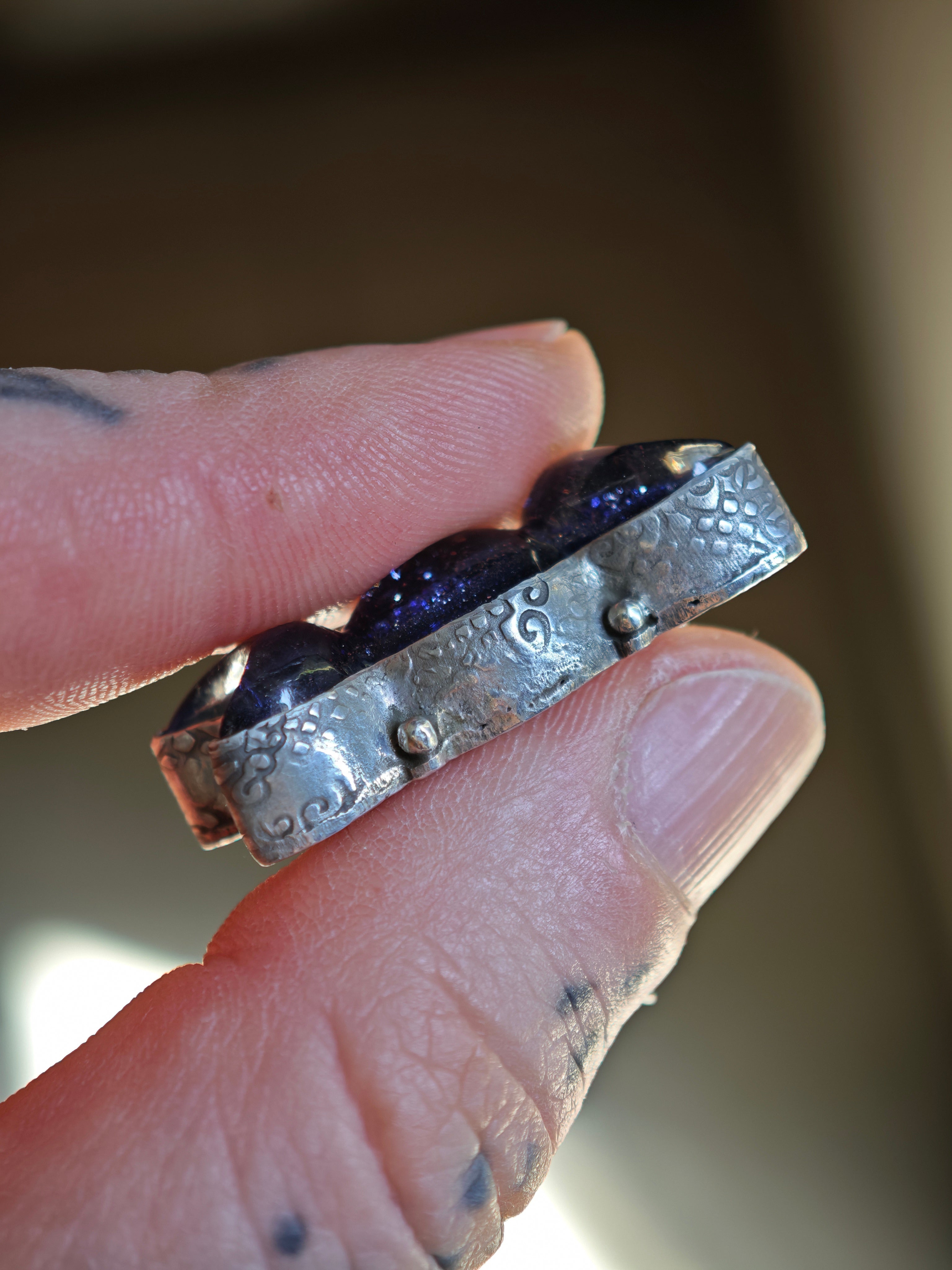 [Réservé] Triple Lune - Pendentif en pierre de soleil bleue et argent