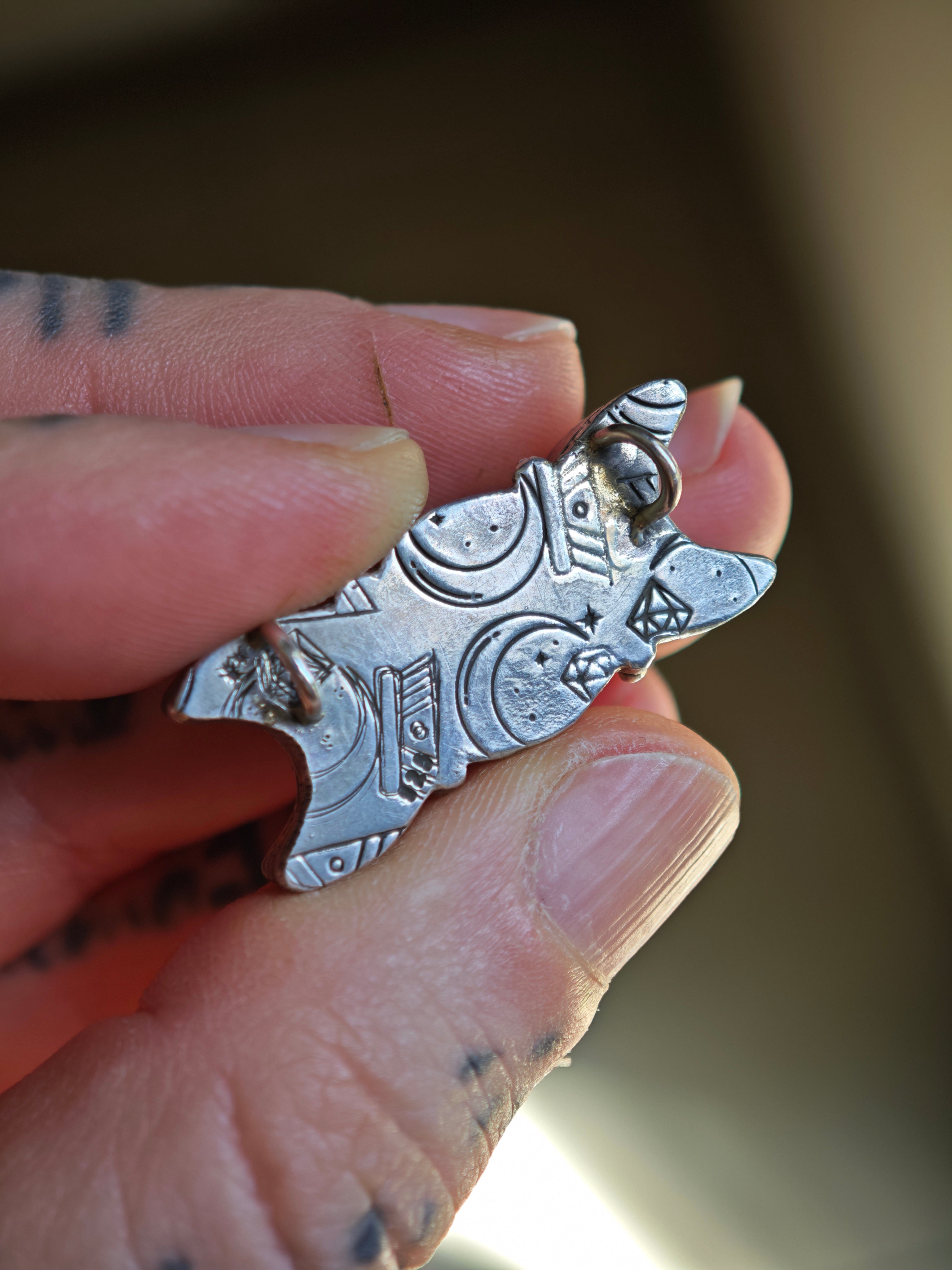 [Réservé] Triple Lune - Pendentif en pierre de soleil bleue et argent