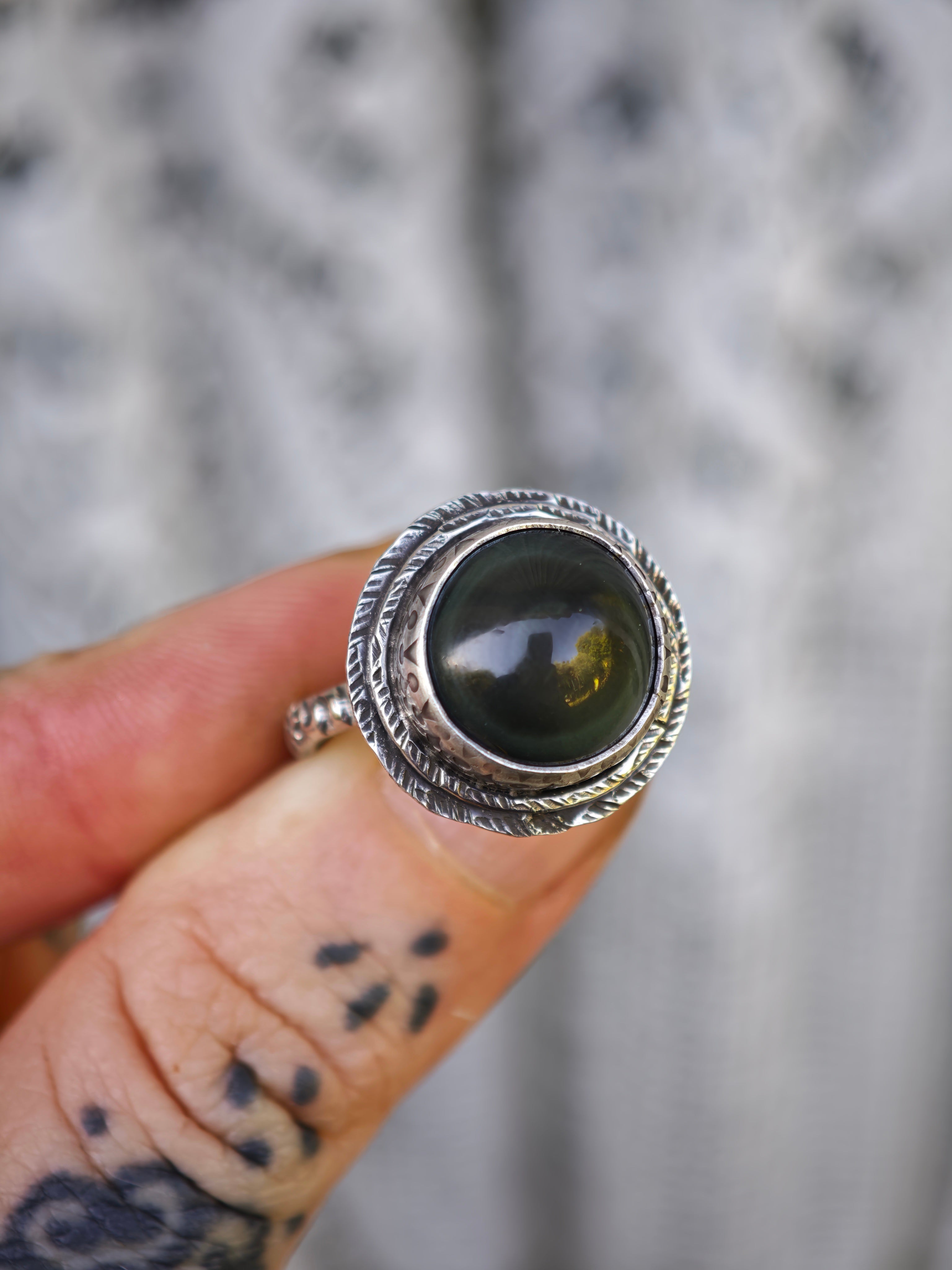 [Réservé] La Cartomancienne - Bague en obsidienne œil céleste et argent