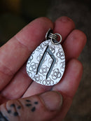 Commande Gilles - Pendentif en obsidienne dorée et argent, rune et œil d'Horus