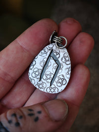 Commande Gilles - Pendentif en obsidienne dorée et argent, rune et œil d'Horus
