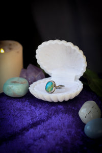 Les Atlantes - Bague en opale du Pérou à inclusions de chrysocolle, argent