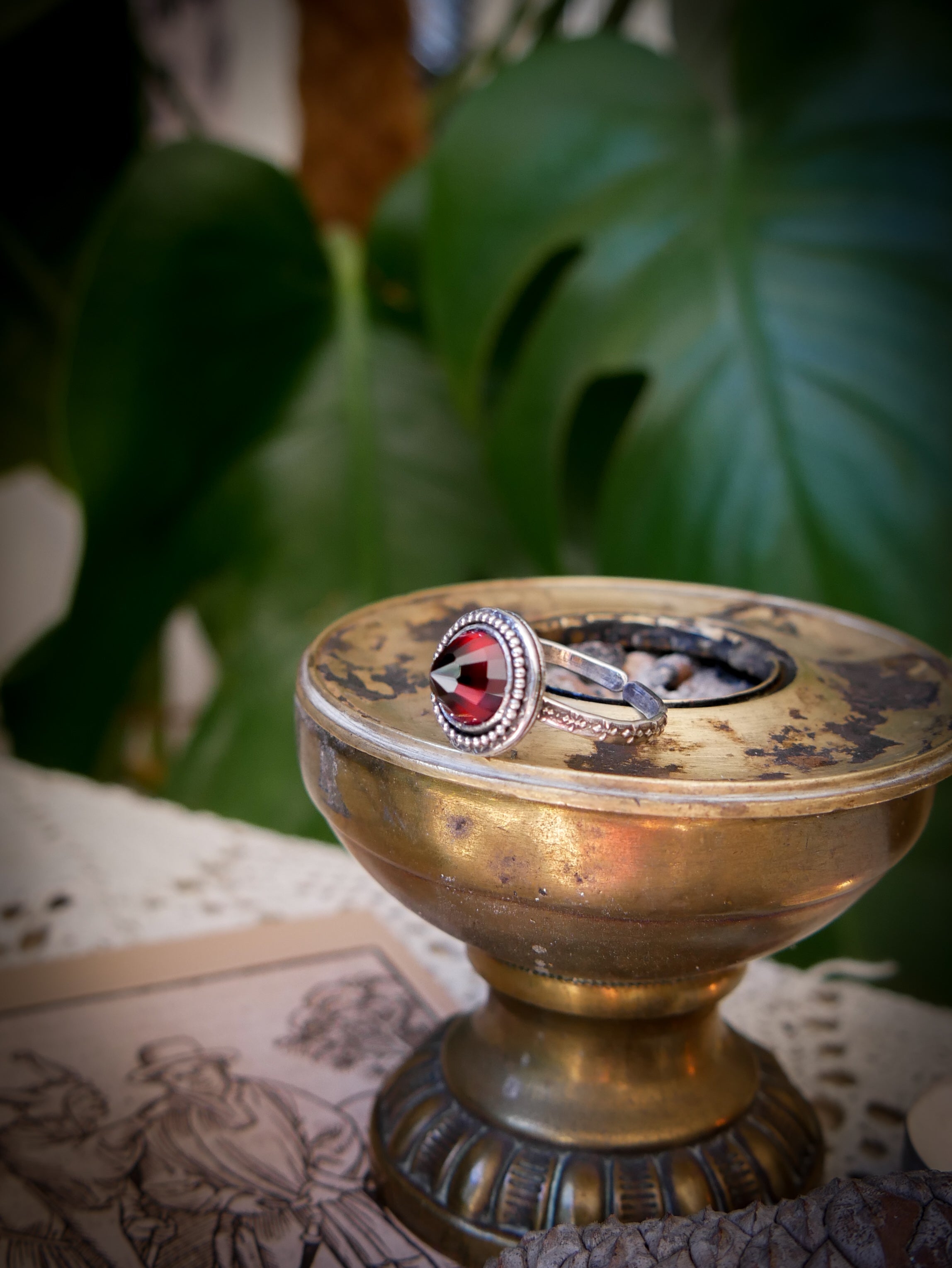 Devotionis - Faceted Garnet Dome and Silver Ring