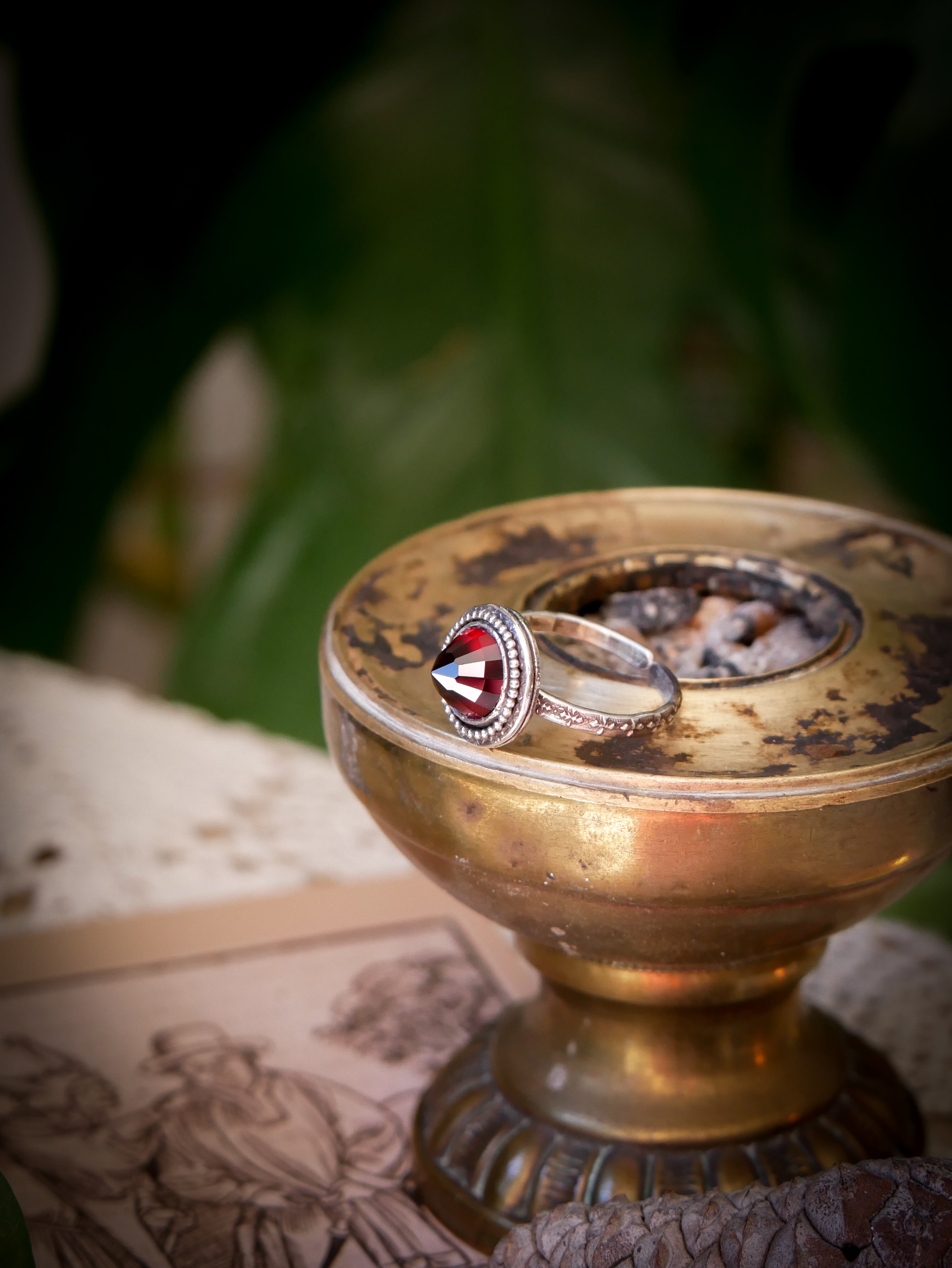 Devotionis - Faceted Garnet Dome and Silver Ring