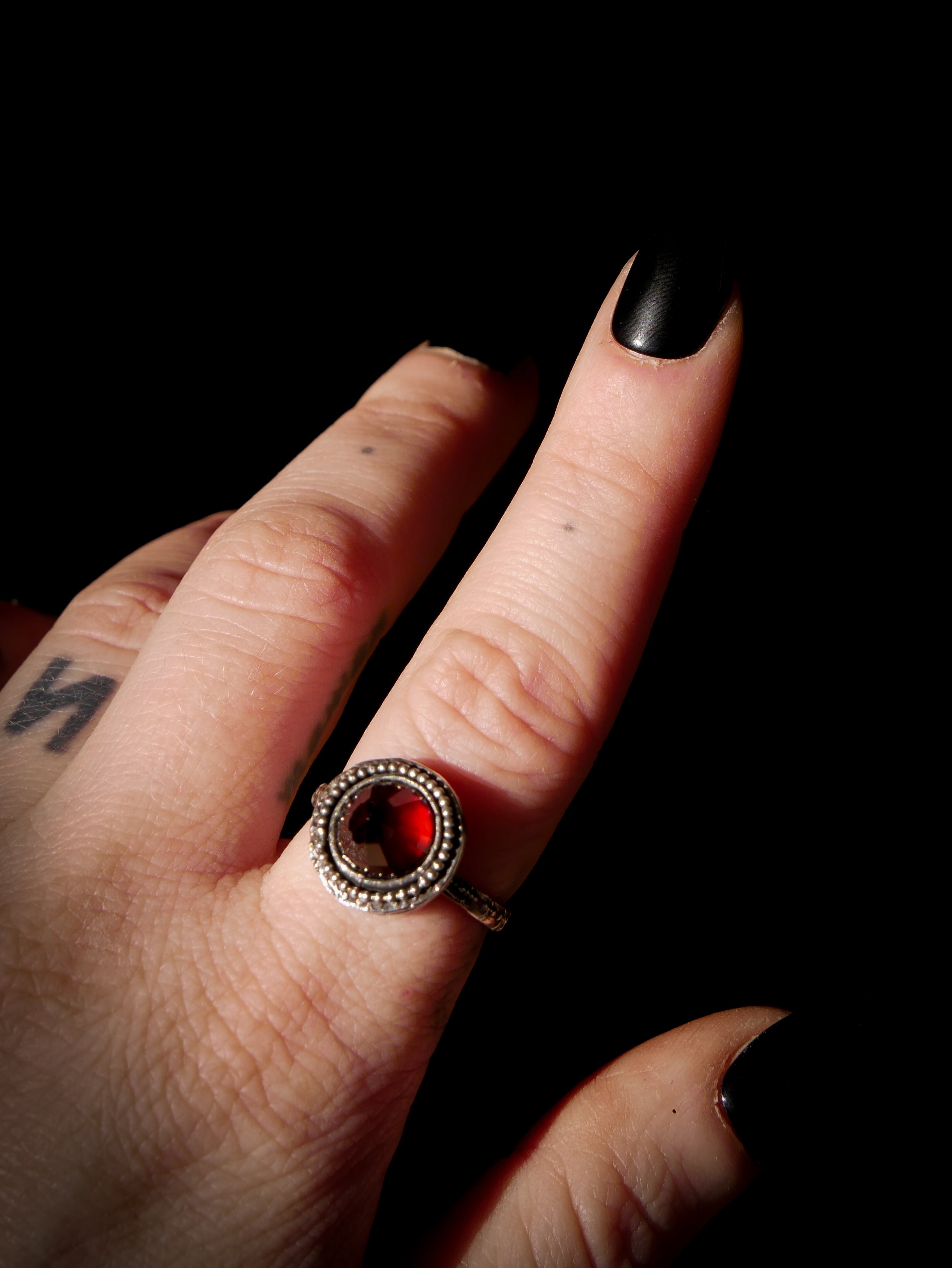 Devotionis - Faceted Garnet Dome and Silver Ring