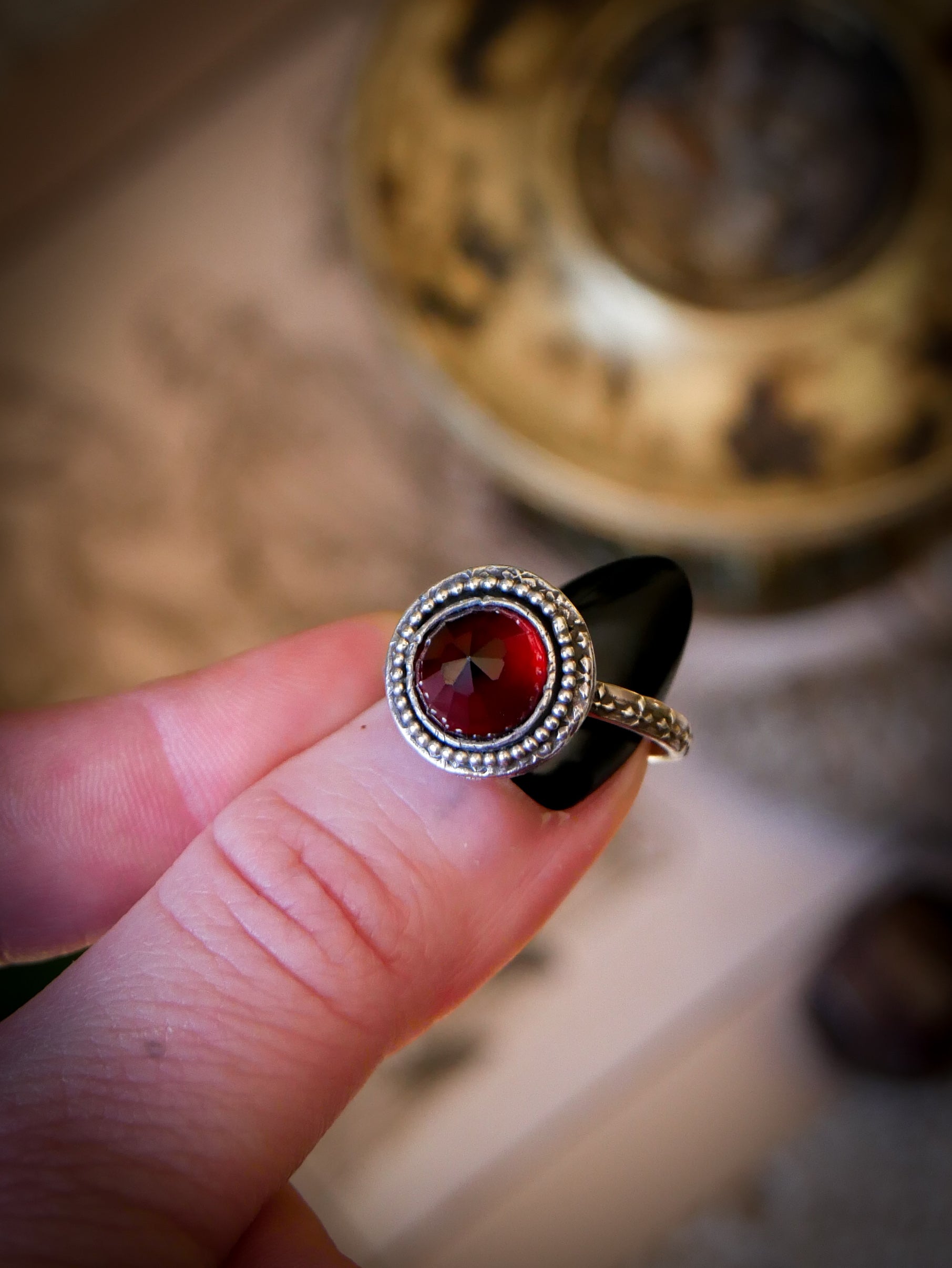 Devotionis - Faceted Garnet Dome and Silver Ring