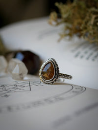 L'Œil d'Horus - Bague en quartz rutile doré facetté et argent