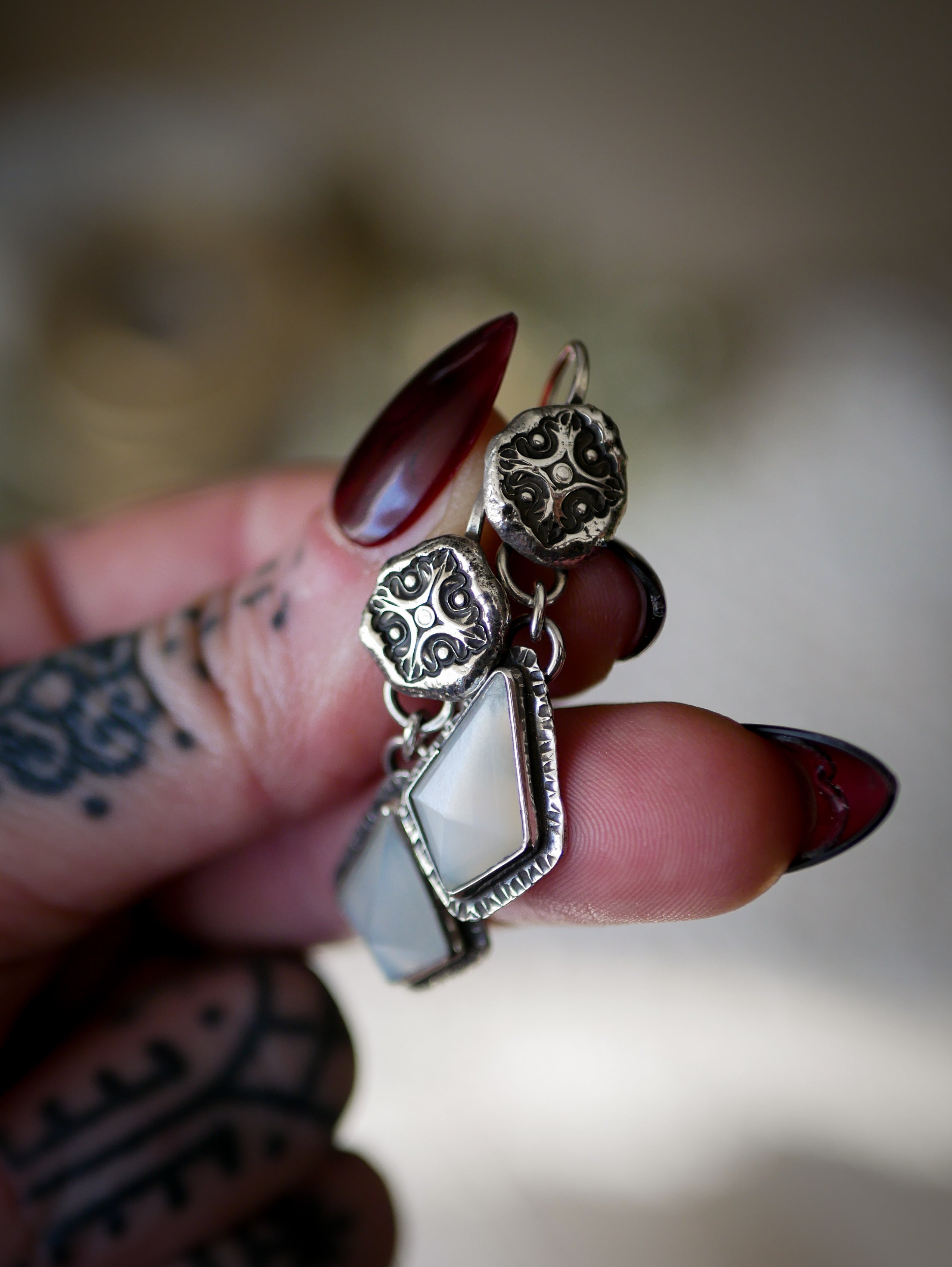 White Magic - Genuine Faceted White Moonstone and Silver Earrings