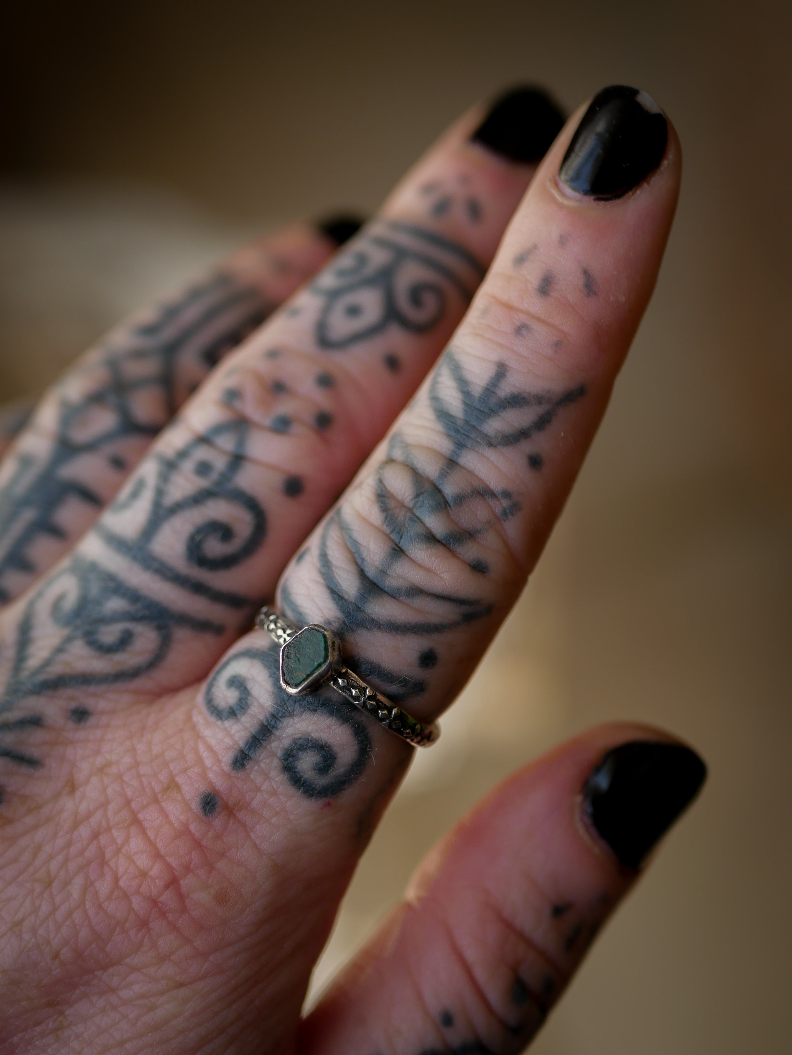 The Necromancer - Genuine Raw Emerald and Silver Ring