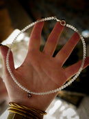 Baldr - Collier ras-de-cou en grenat, perles de jade blanc et argent