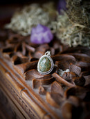 The Horned God Amulet - Faceted Ocean Jasper and Silver Necklace, Maple Leaf on the Back