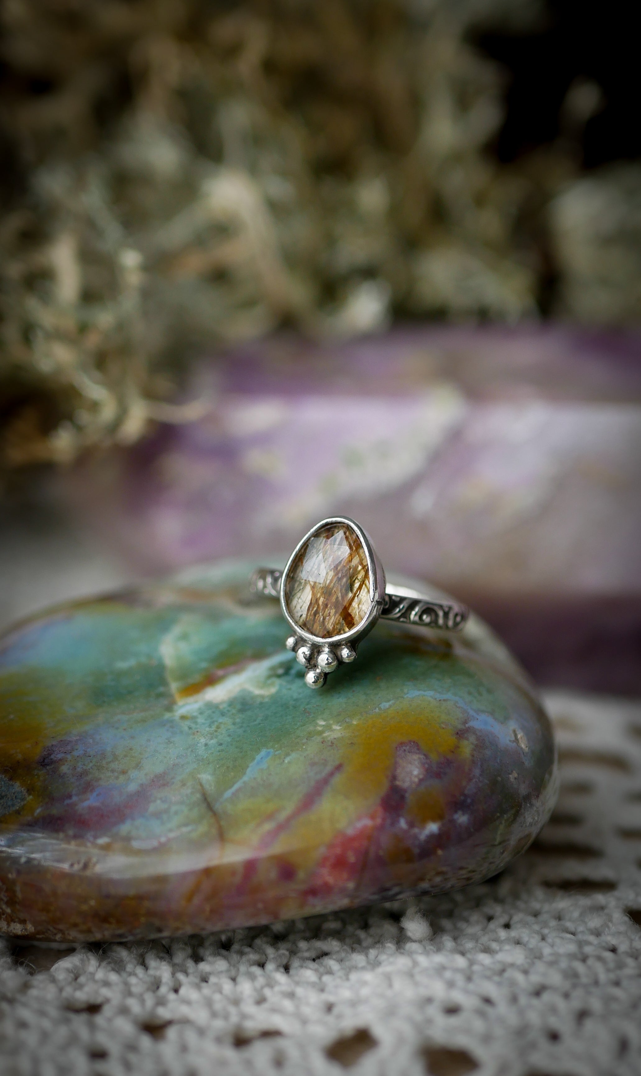 Vasudhārā - Faceted Golden Rutilated Quartz and Silver Ring