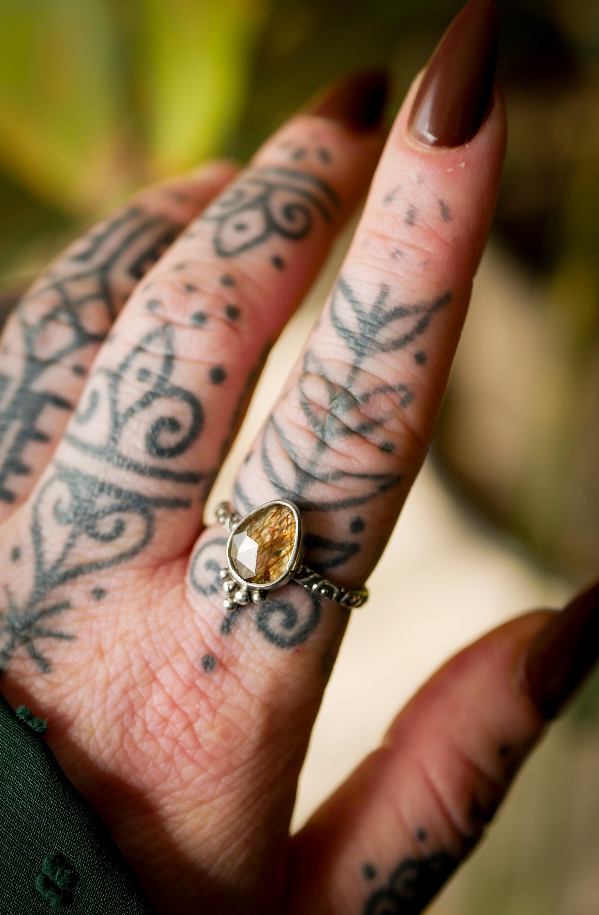 Vasudhārā - Faceted Golden Rutilated Quartz and Silver Ring