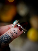 The Soul of the Night - Aurora Opal and Silver Ring, Forged Bat