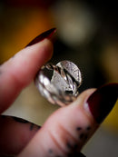The Soul of the Night - Aurora Opal and Silver Ring, Forged Bat