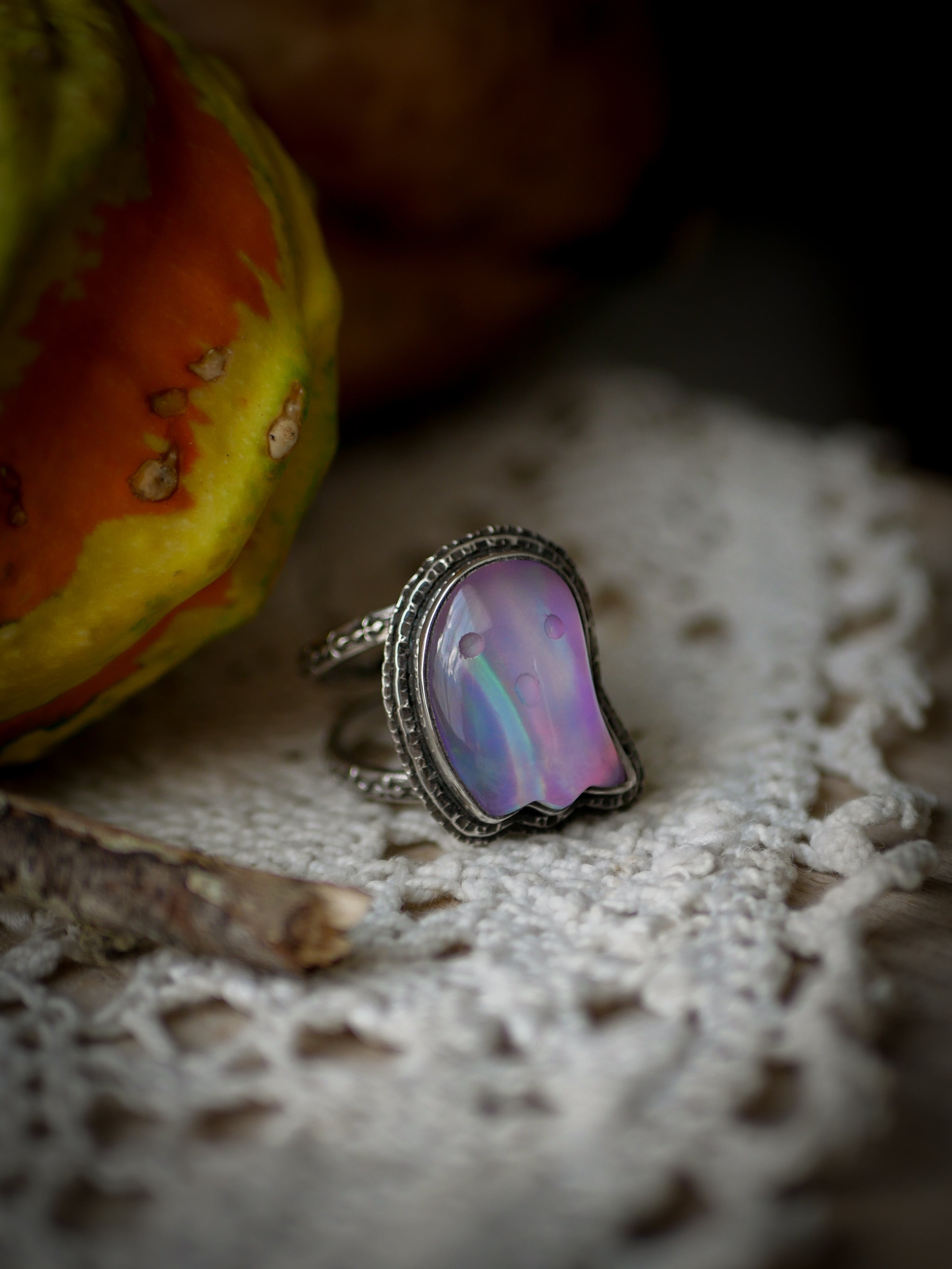 The Manor Ghost - Aurora Opal and Silver Ghost Ring