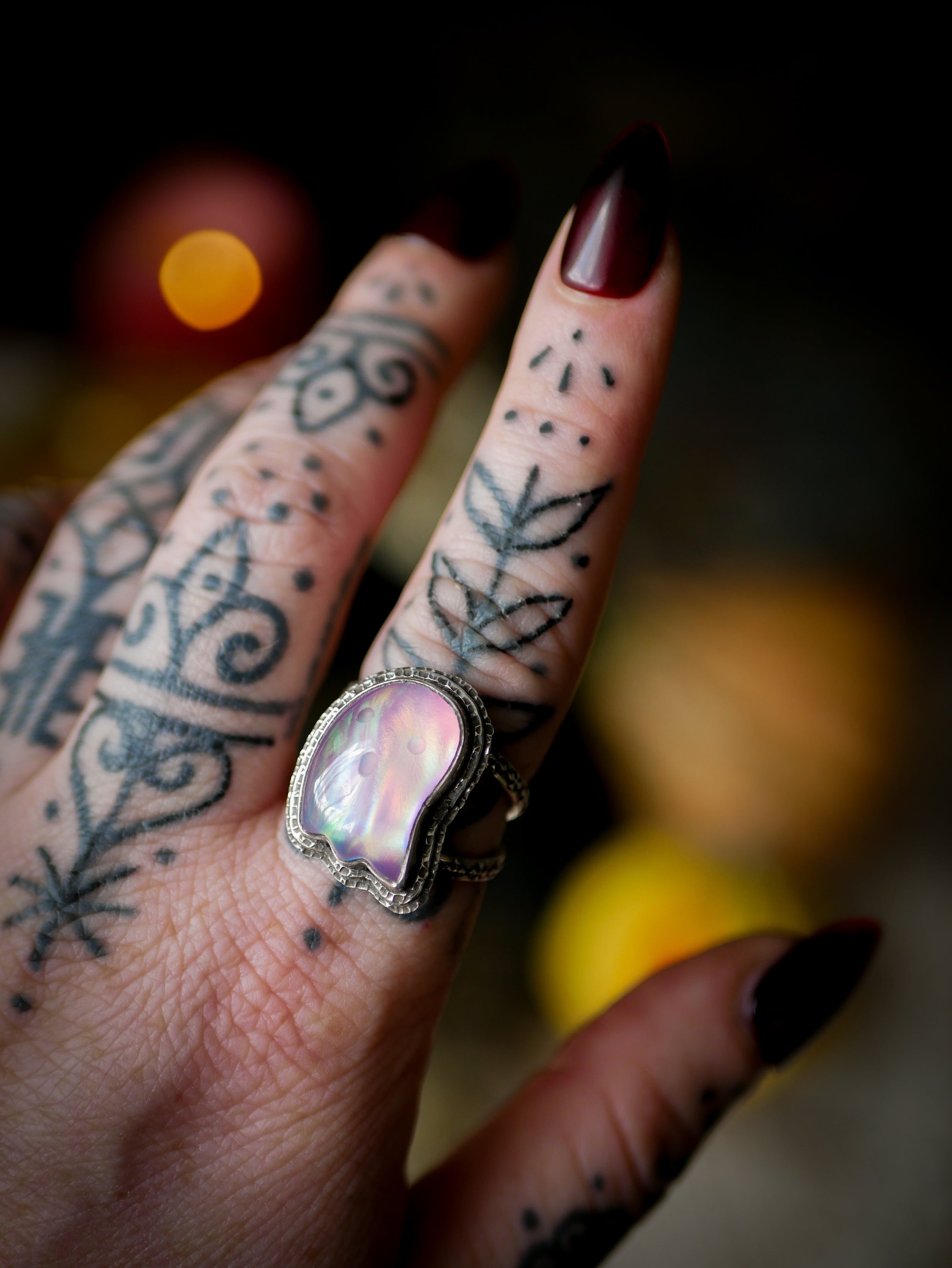 The Manor Ghost - Aurora Opal and Silver Ghost Ring