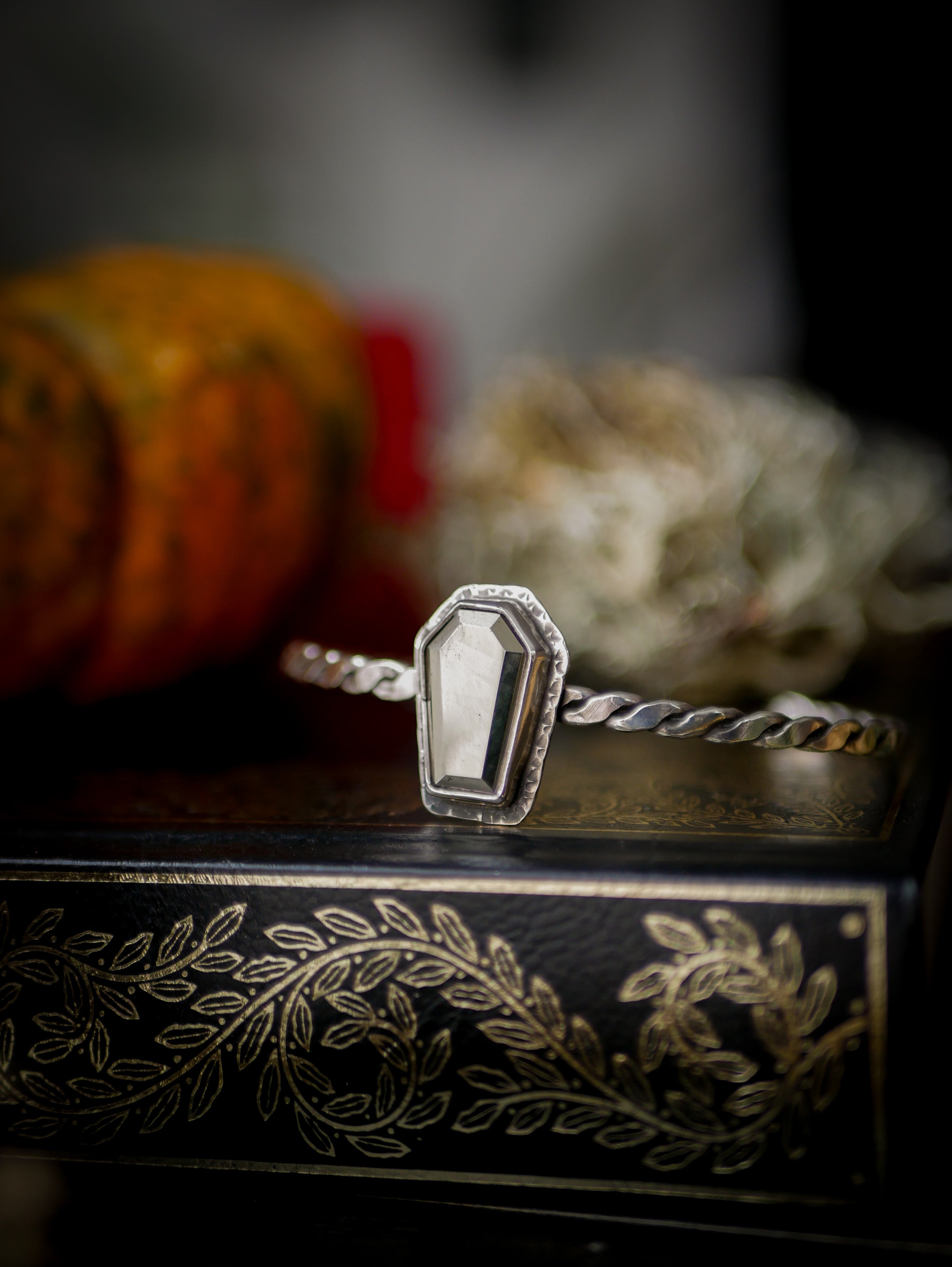 The Spirit of the Cemetery - Pyrite and Silver Coffin Bangle Bracelet