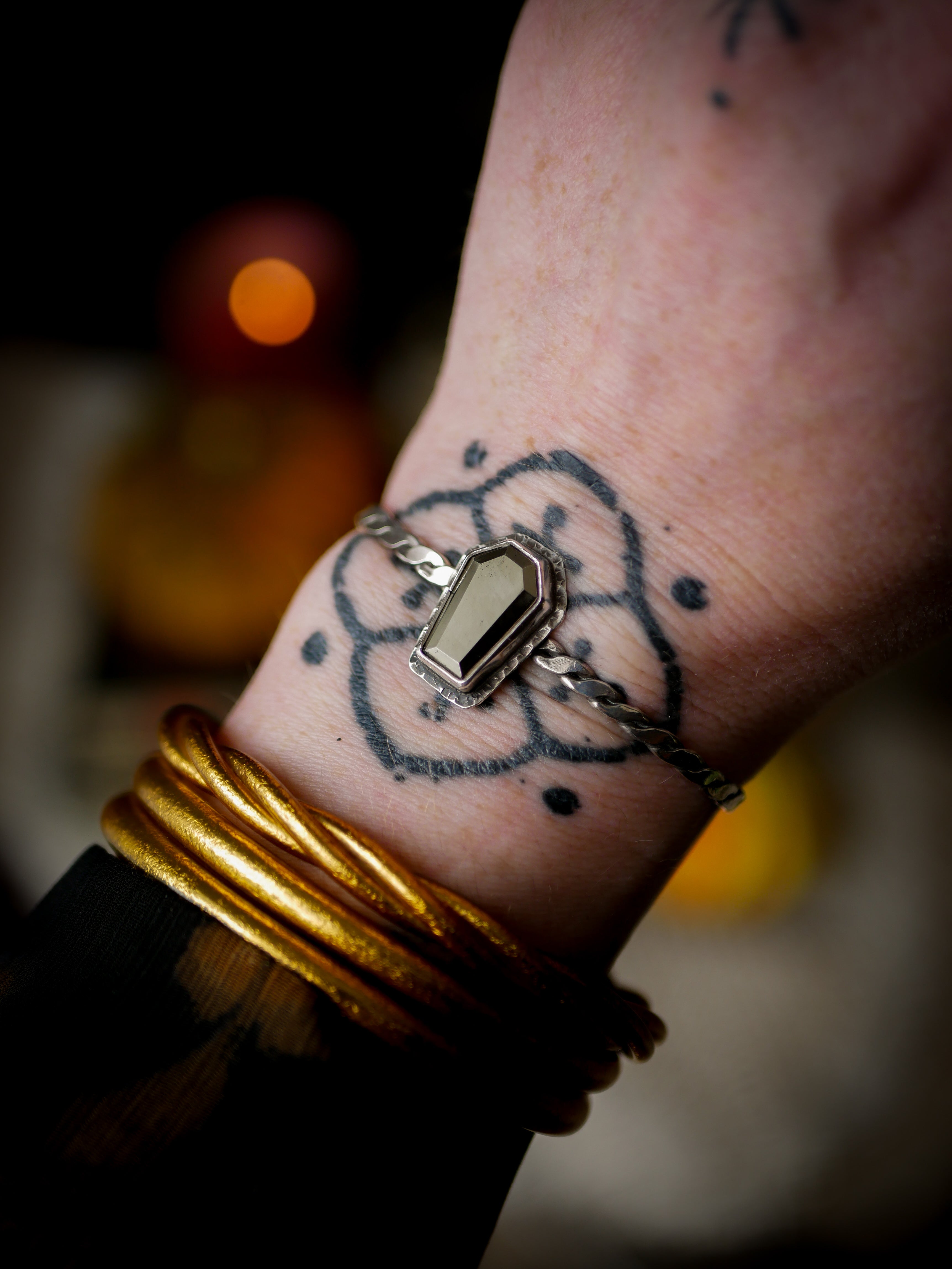 The Spirit of the Cemetery - Pyrite and Silver Coffin Bangle Bracelet