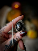 The Omen - Faceted black onyx and silver necklace, raven on the back