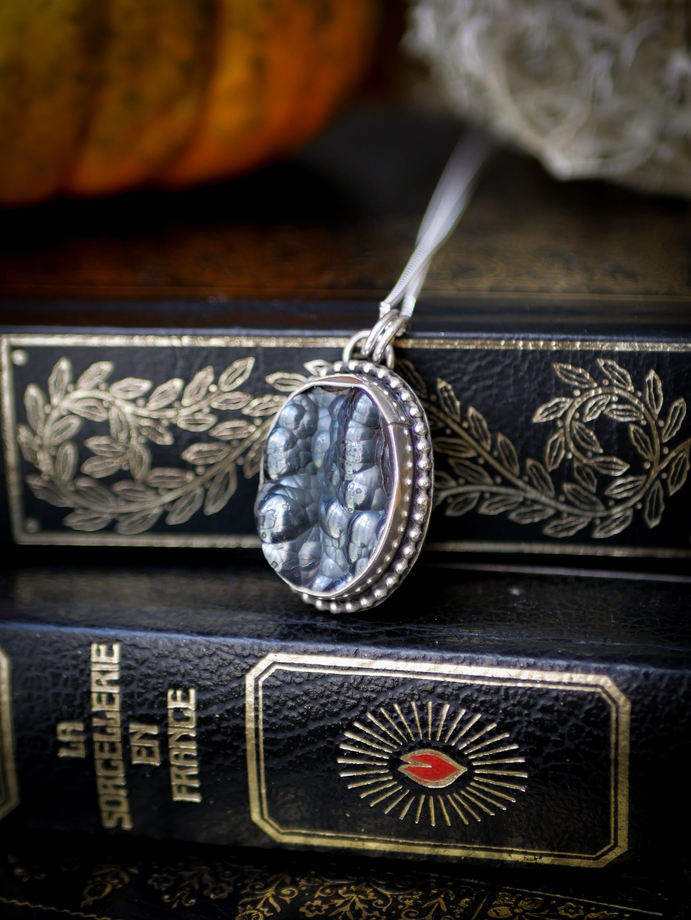 Samhain - Botryoidal Hematite Necklace, Silver and Forged Pentagram on Back