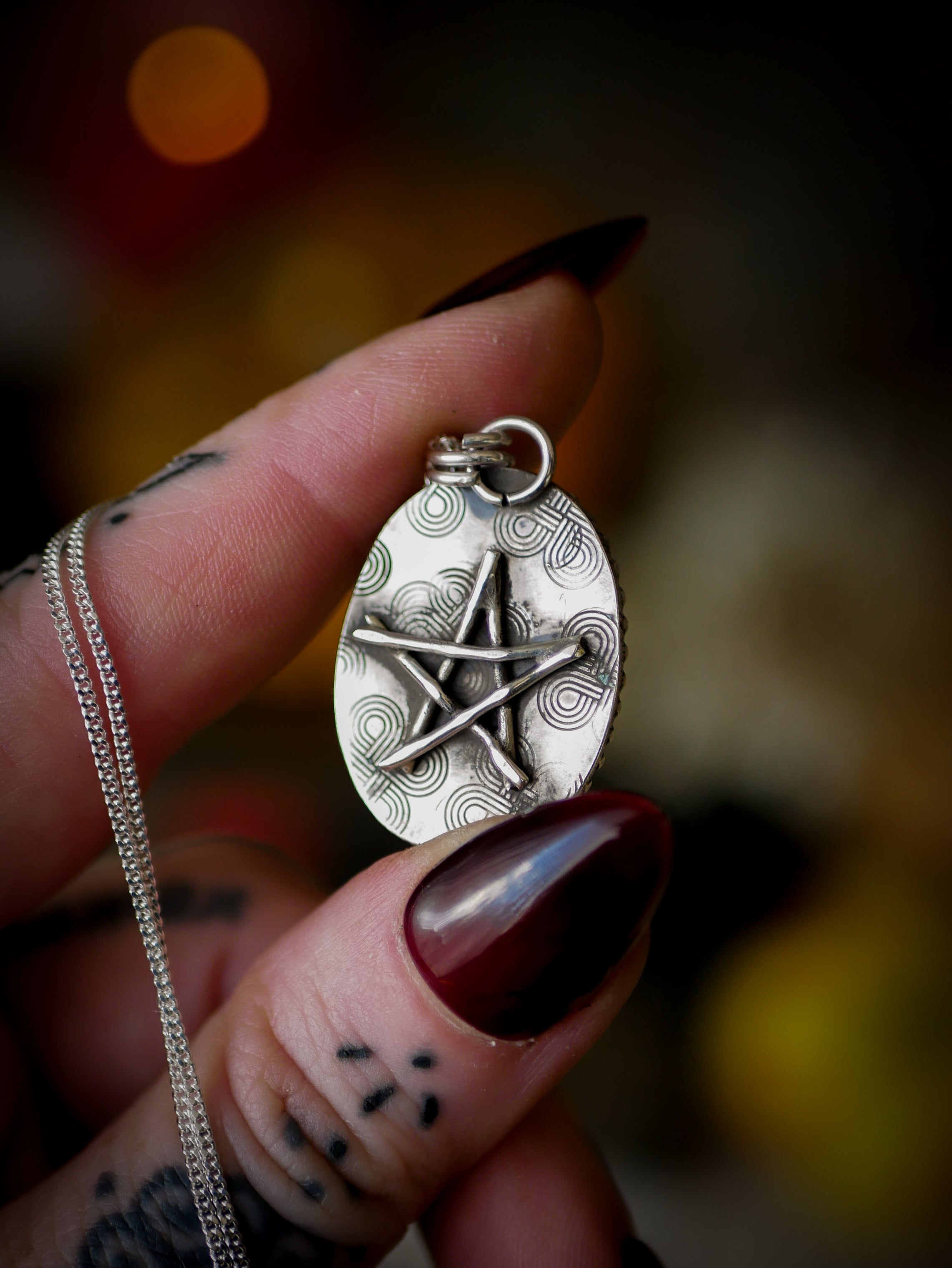 Samhain - Botryoidal Hematite Necklace, Silver and Forged Pentagram on Back