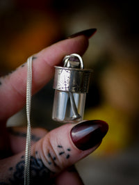 The Necromancer - Silver, Glass, Coffin Nail, and Raw Ruby Vial Necklace