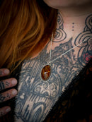 The Veil - Baltic amber and silver necklace, chrysanthemum on the back