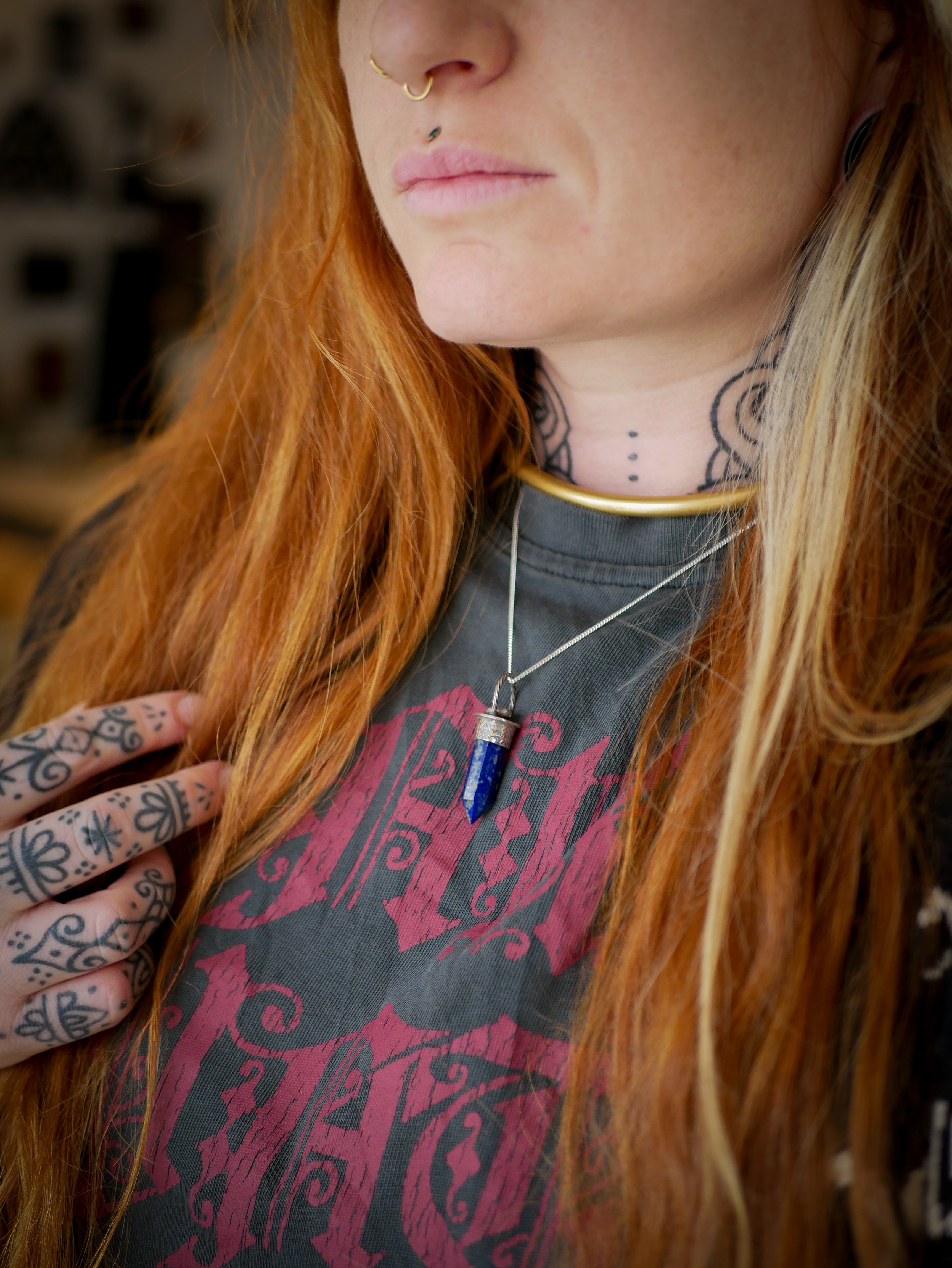 [Réservé] Anubis - Collier-pendule en lapis lazuli et argent, crâne forgé