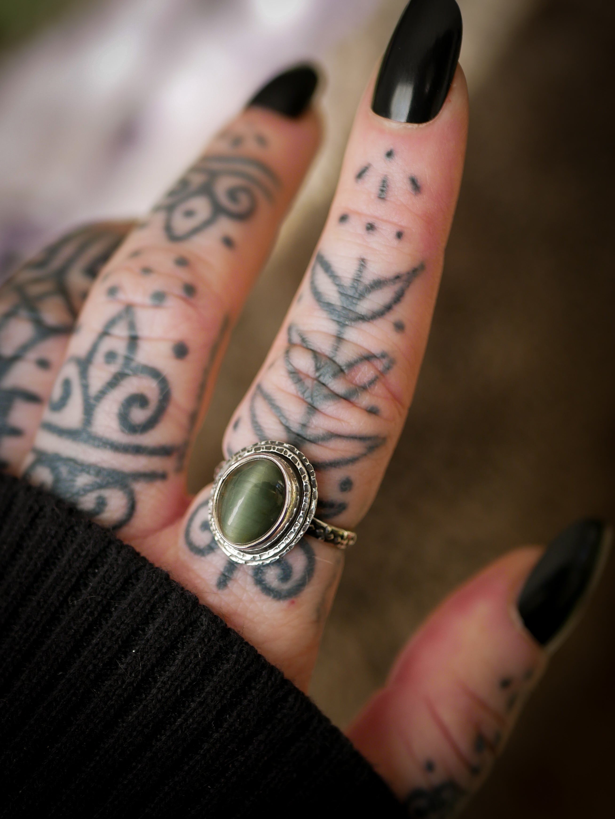 L'Œil de l'Ouroboros - Bague en actinolite et argent