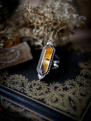 Sortilège de Nuit - Bague en agate du Montana et argent, chauves-souris forgées