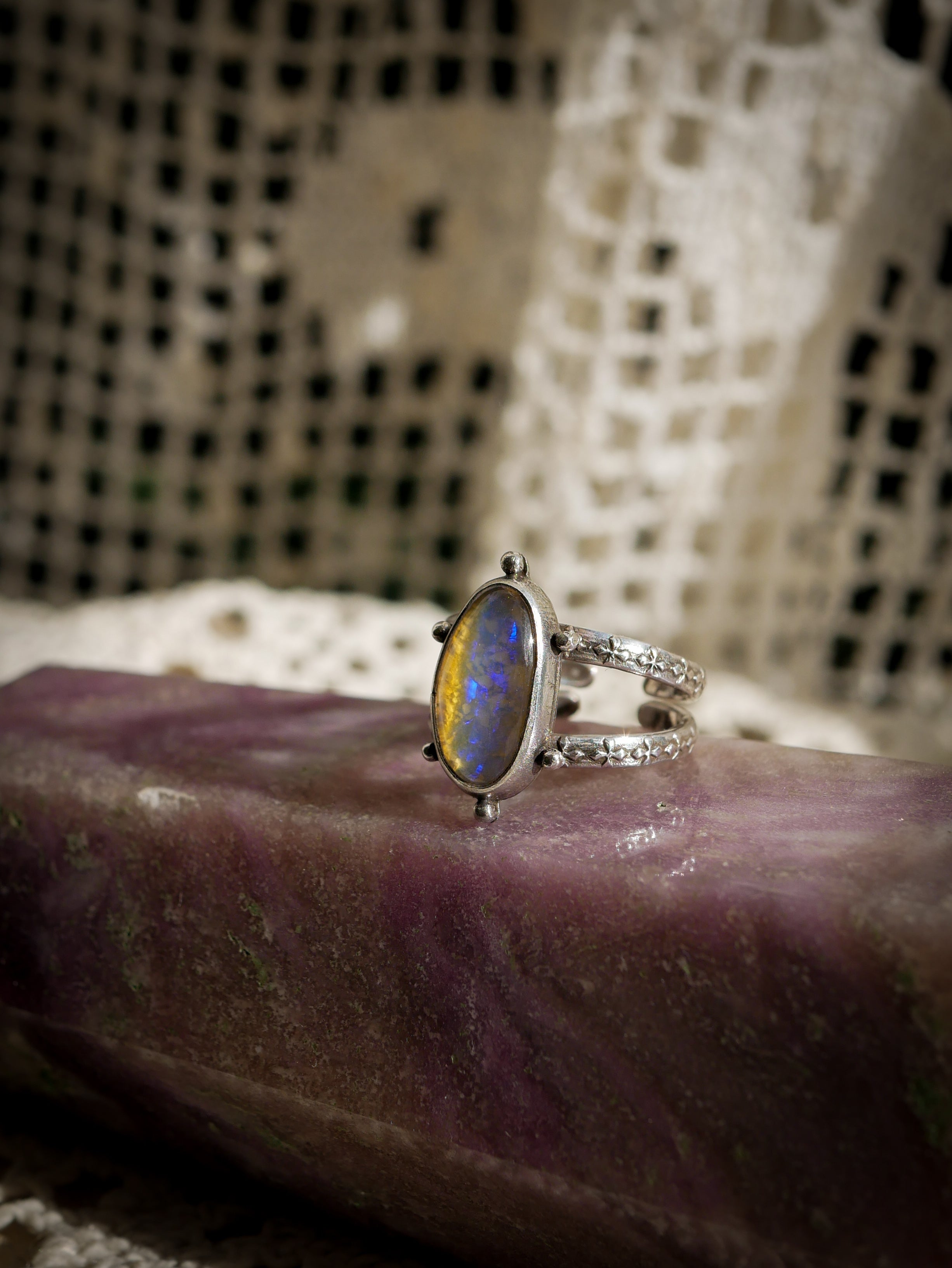 Fae - Opale de Lightning Ridge et quartz clair, argent