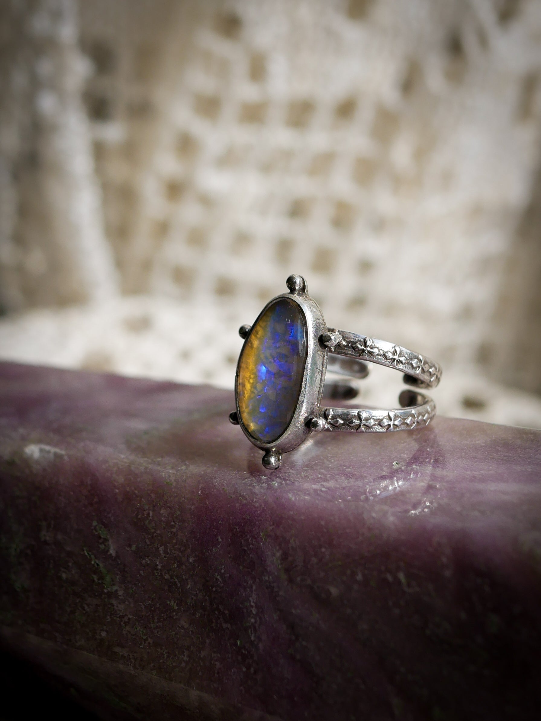 Fae - Opale de Lightning Ridge et quartz clair, argent