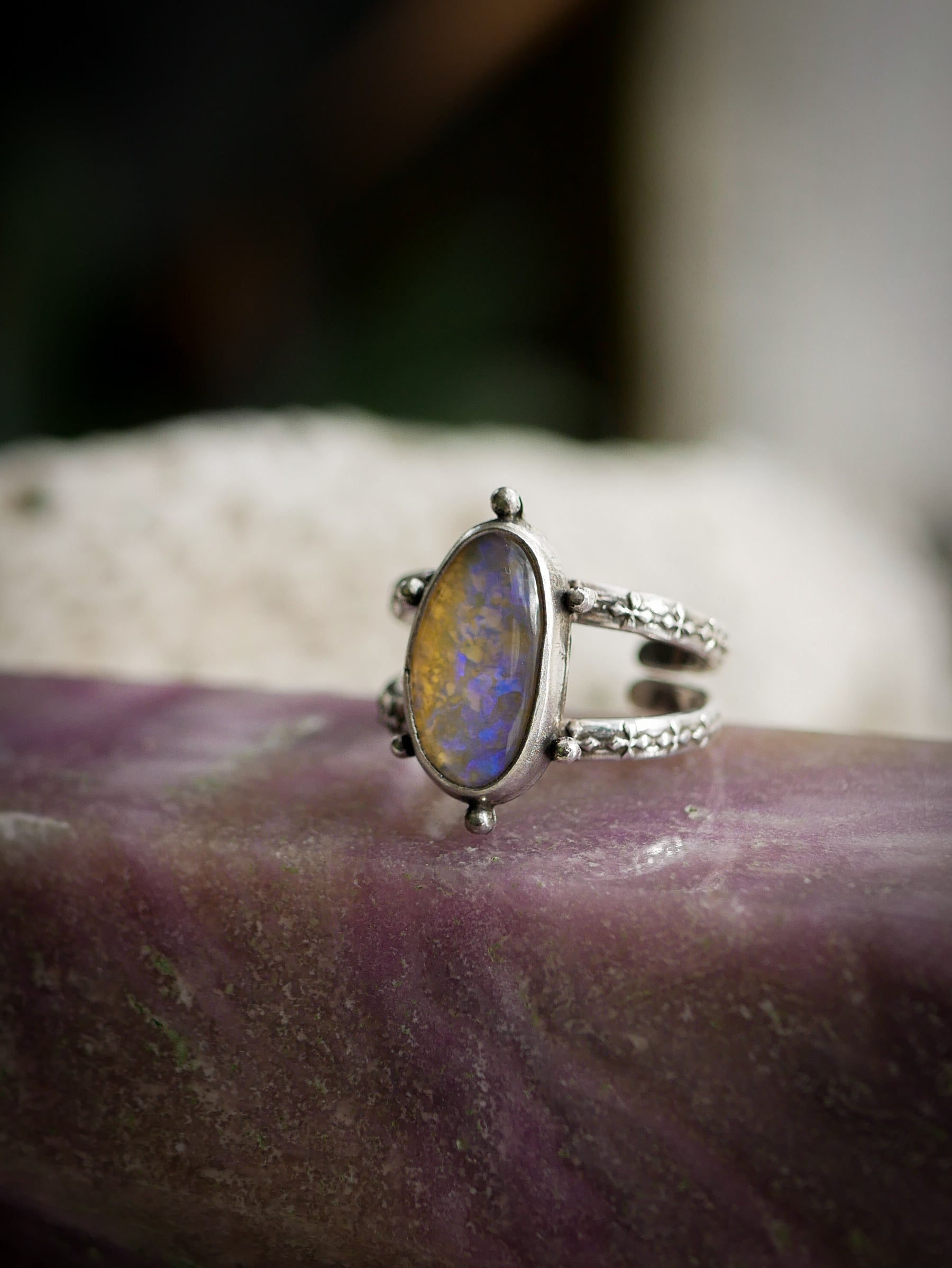 Fae - Opale de Lightning Ridge et quartz clair, argent