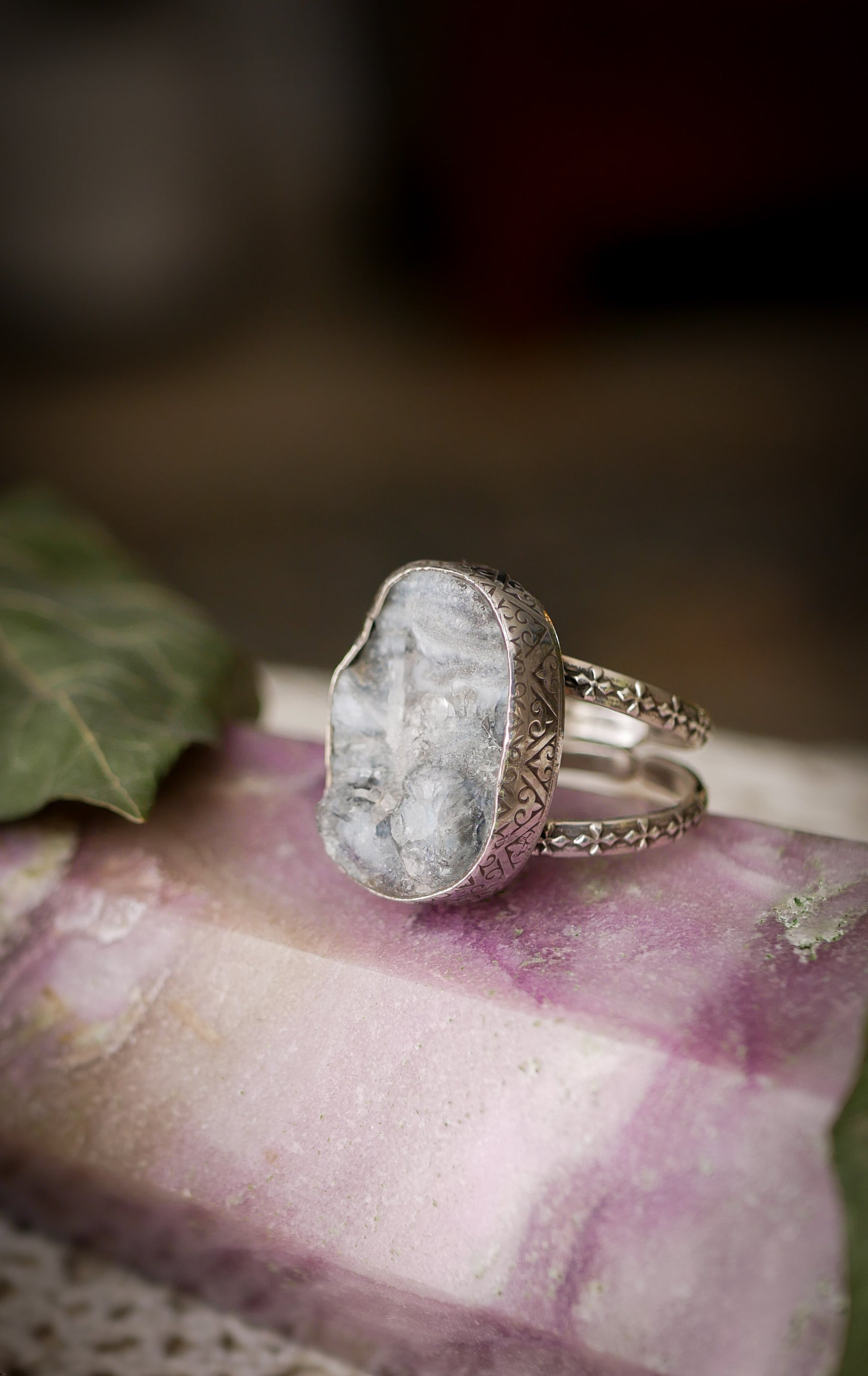 Viaggio astrale - Anello in drusa di diaspro del deserto e argento