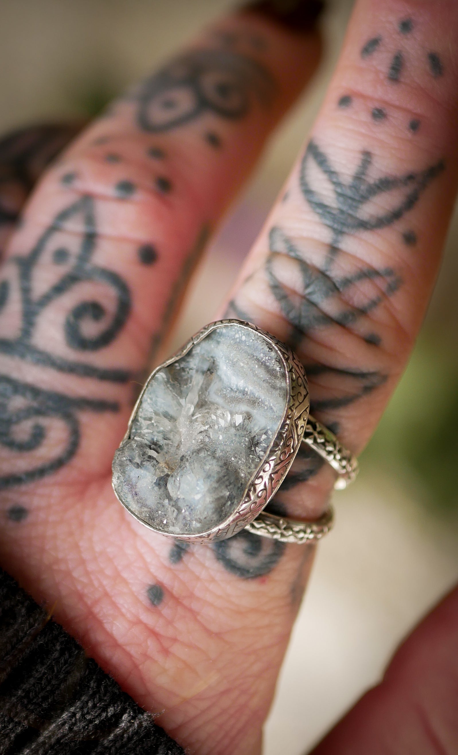Astral Travel - Ring in desert jasper druse and silver
