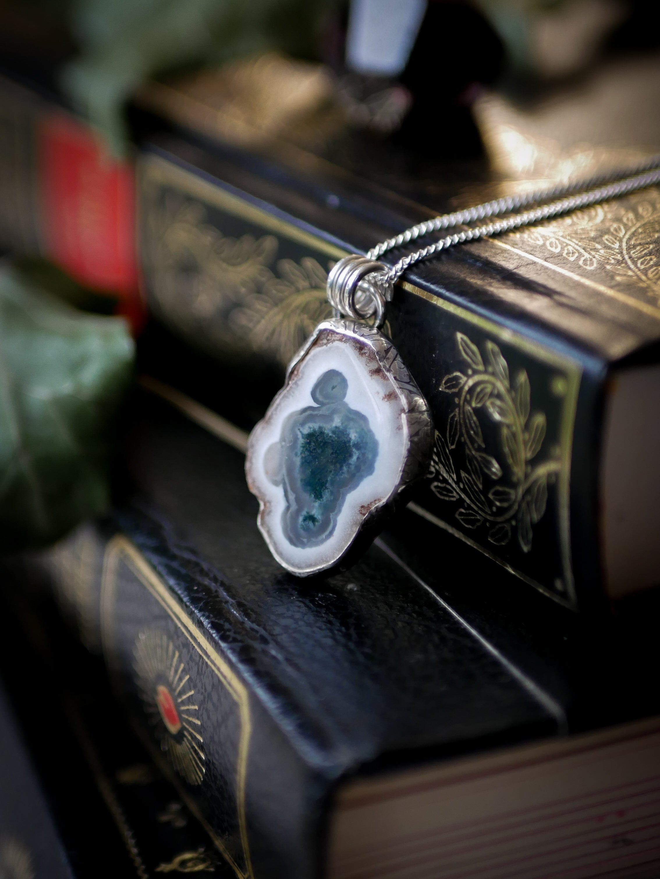 Il Portale - Collana in fette di agata muschiata e argento