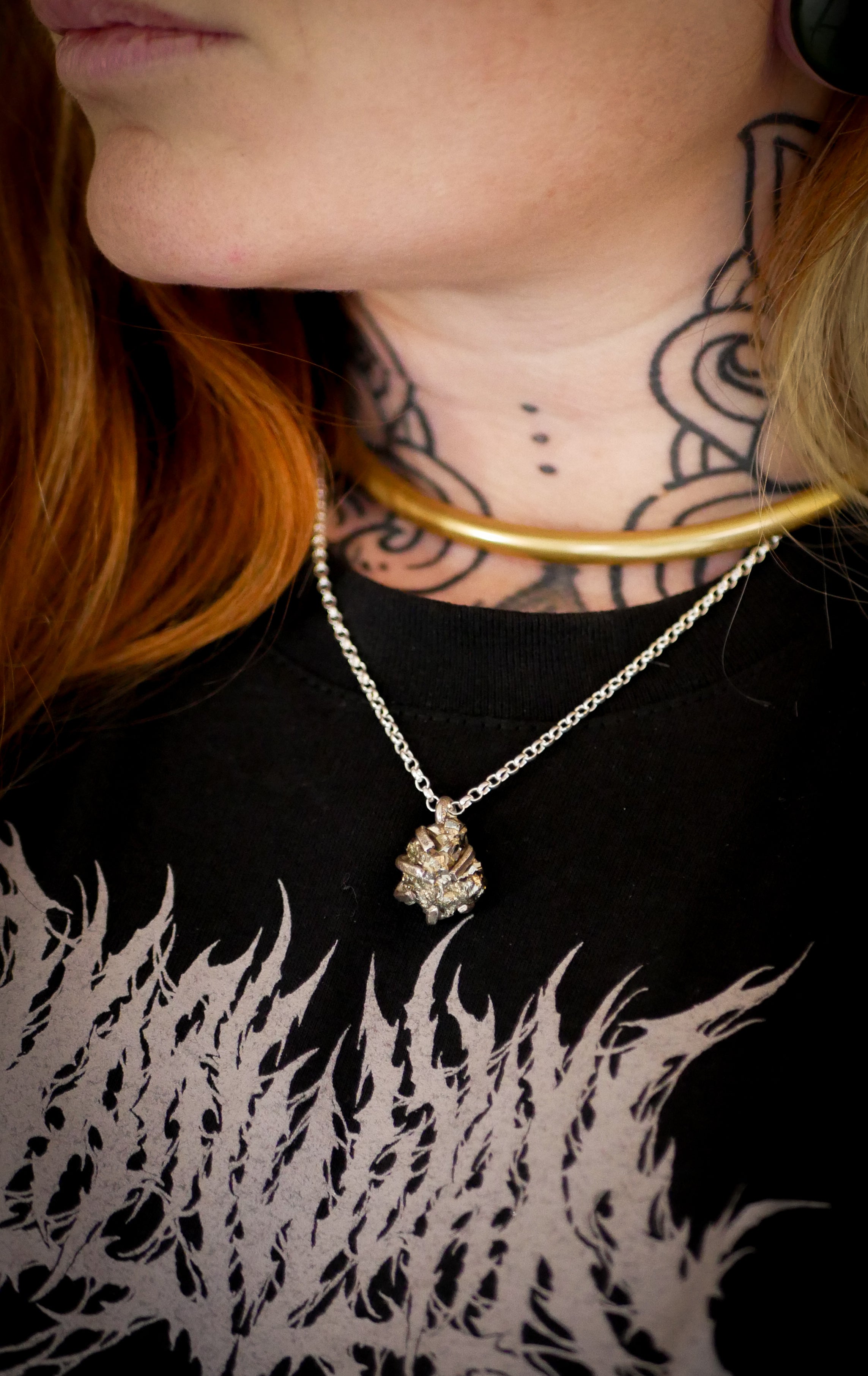 Il Tesoro del Troll - Collana realizzata con pepite di pirite grezza e argento