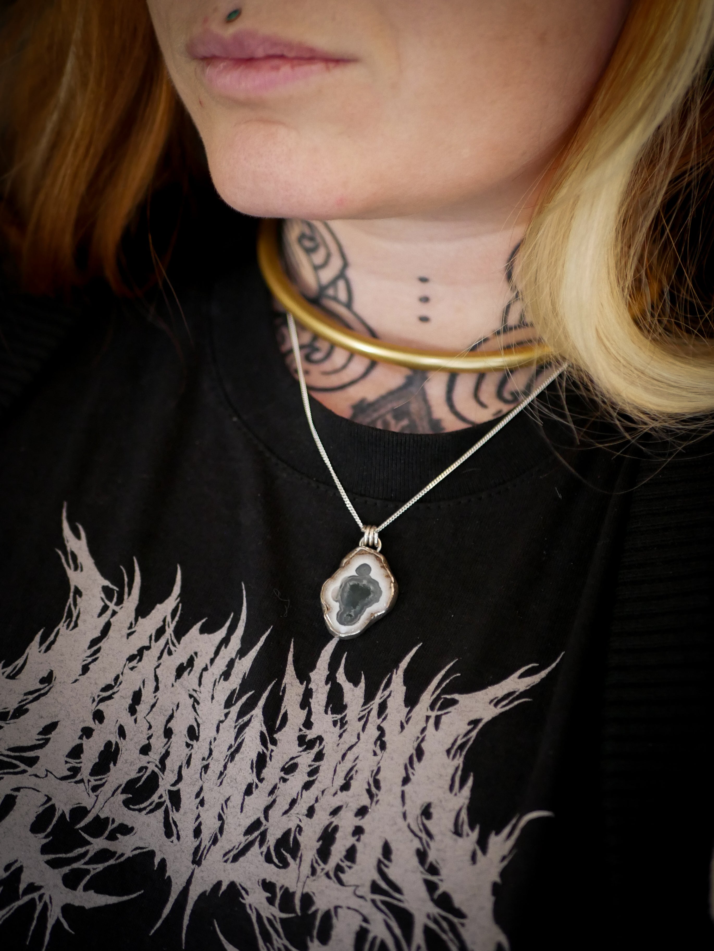 Il Portale - Collana in fette di agata muschiata e argento