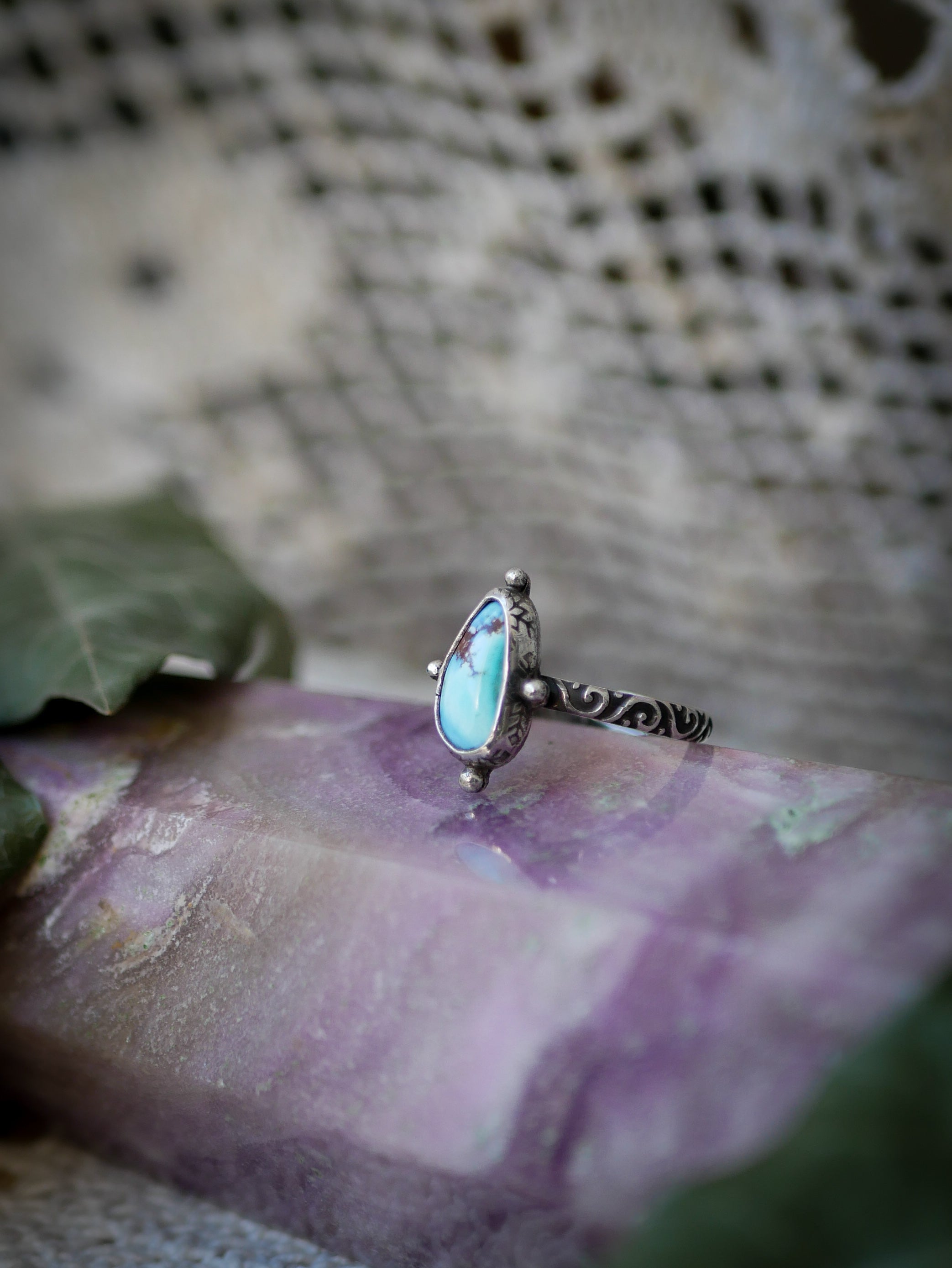 Divination - Bague en turquoise Golden Hill et argent