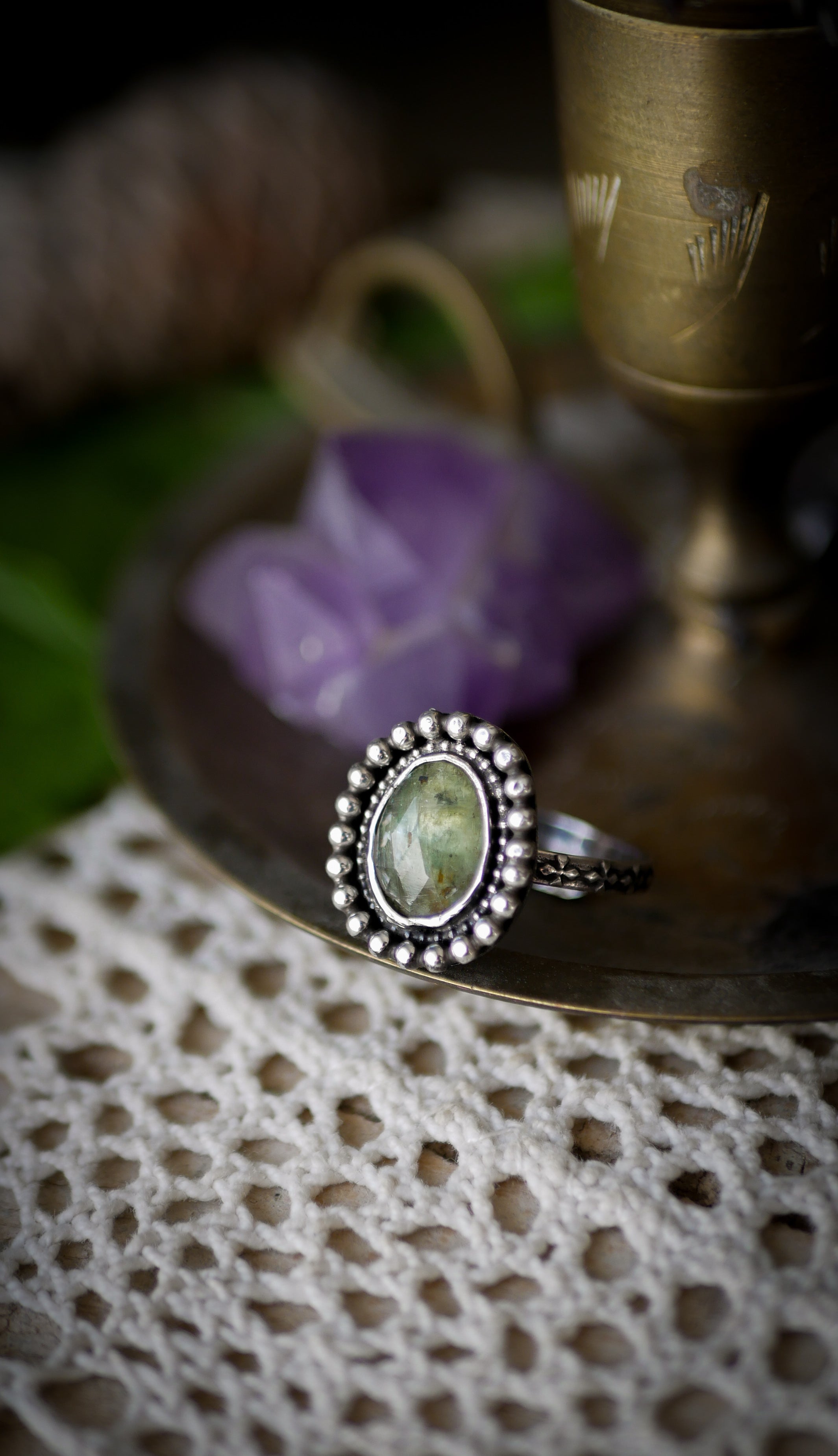 L'Arcane - Bague en cyanite vert menthe facettée et argent