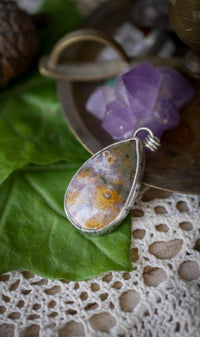 Le Pentagramme - Collier en jaspe océan et argent, pentagramme en laiton au dos
