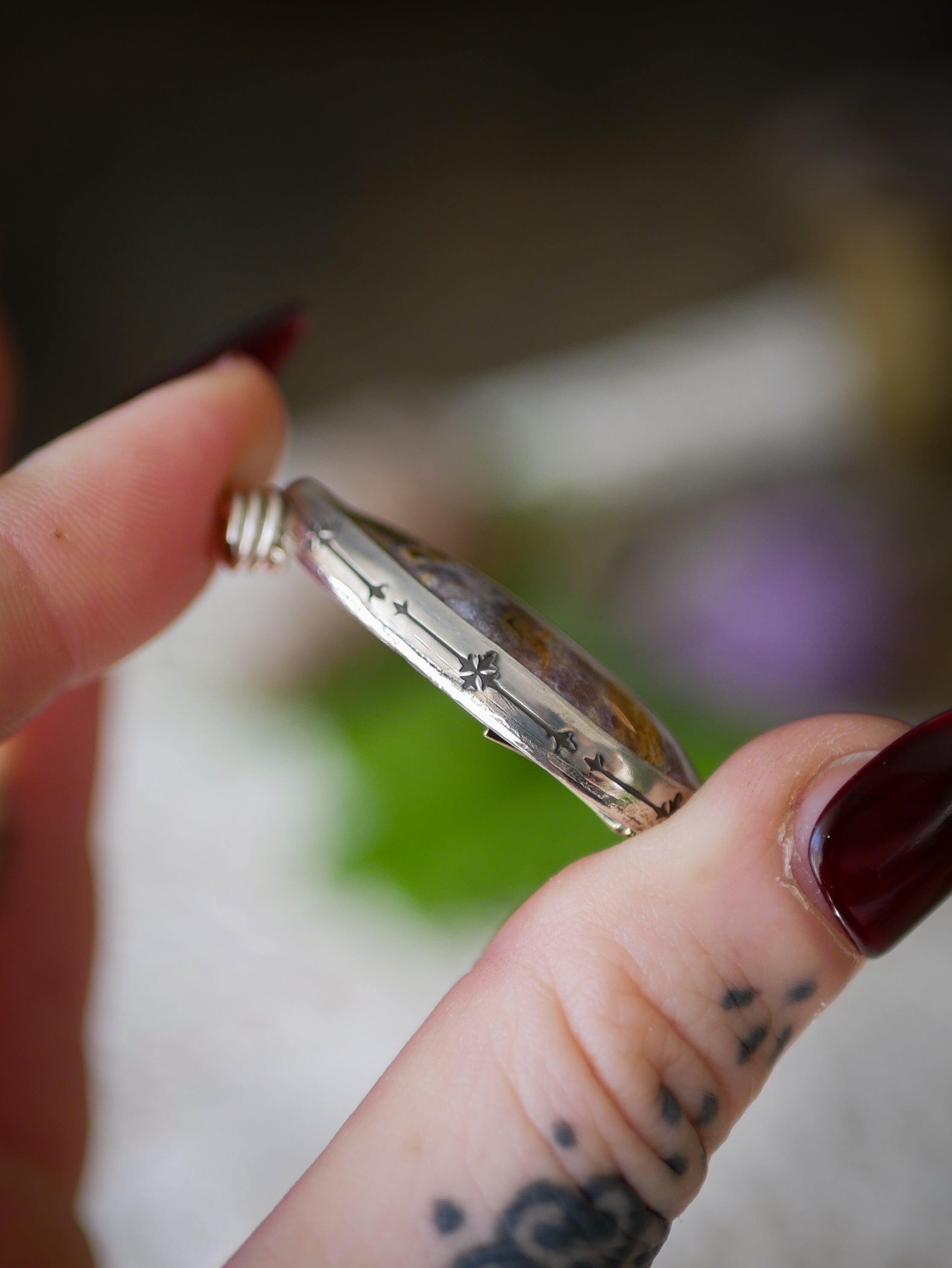 Le Pentagramme - Collier en jaspe océan et argent, pentagramme en laiton au dos