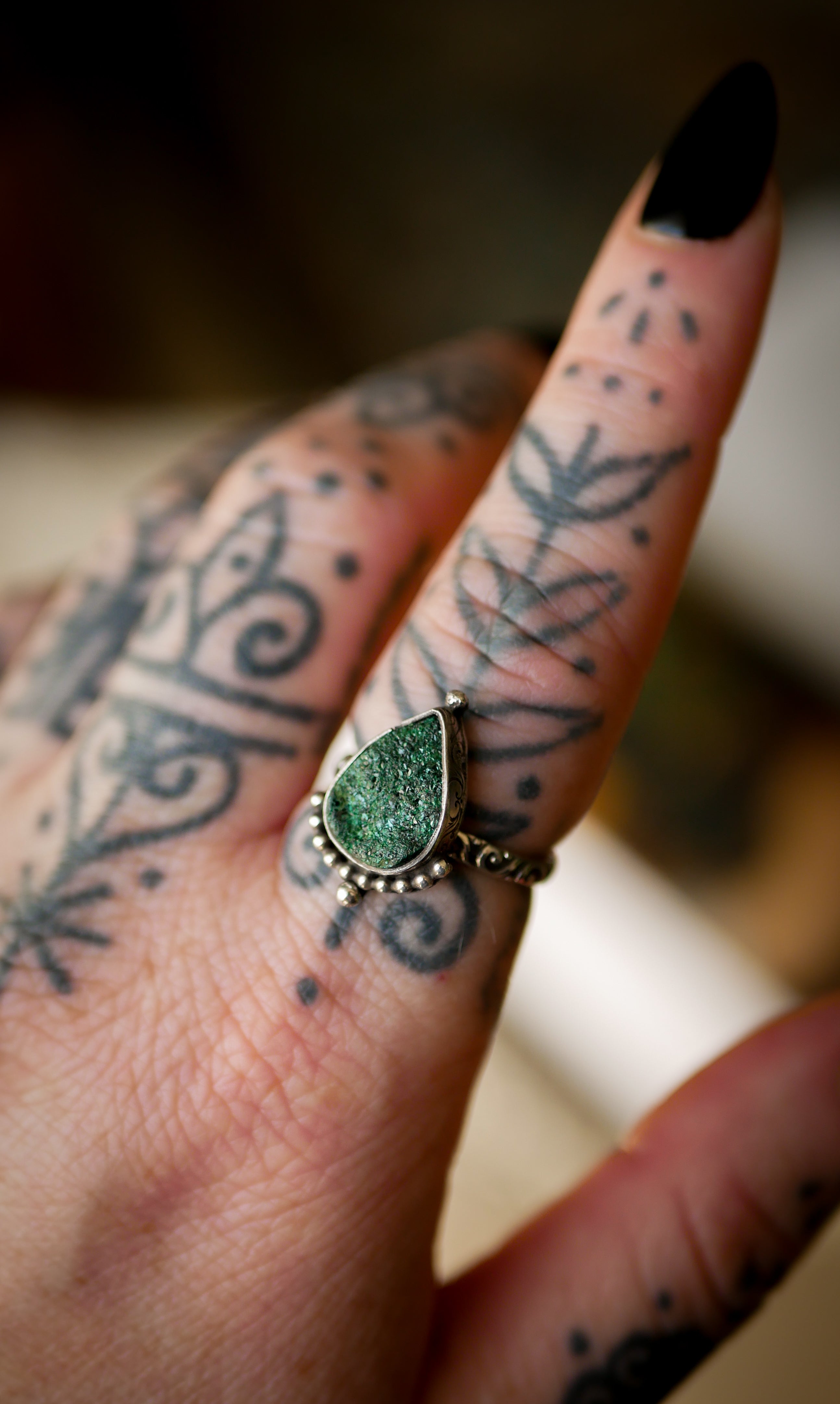 L'Esprit des Sous-Bois - Bague en malachite druse et argent