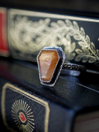 In Memoriam - Bague cercueil en pierre de soleil "pluie de météorites" et argent