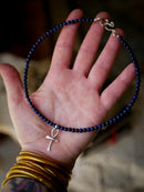 Ankh - Ras-de-cou en perles de lapis lazuli, argent et ankh forgé