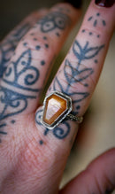 In Memoriam - Bague cercueil en pierre de soleil "pluie de météorites" et argent