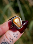 In Memoriam - Bague cercueil en pierre de soleil "pluie de météorites" et argent